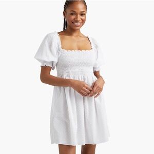 Hill House the Athena Nap Mini Dress White Swiss Dot Puff Sleeve Smocked Size S